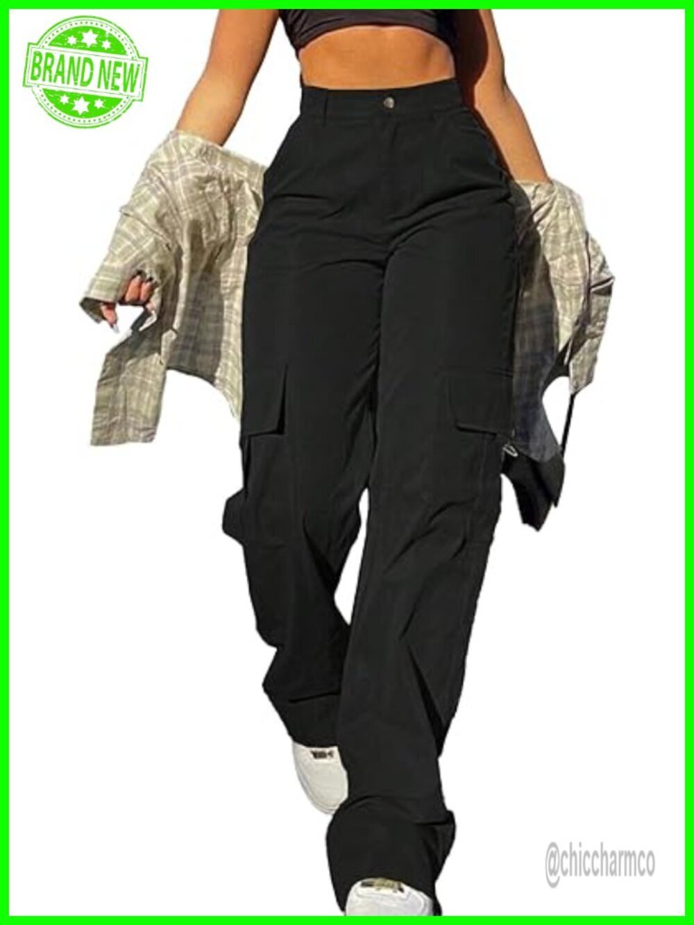High Waisted Baggy Wide Leg Y2K Cargo Pants with Pockets